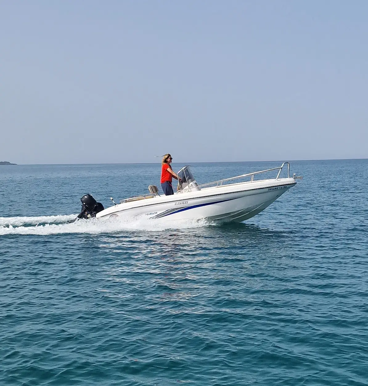 Poseidon licence-free fishing boat rental in Kefalonia equipped with fishfinder and fishing gear